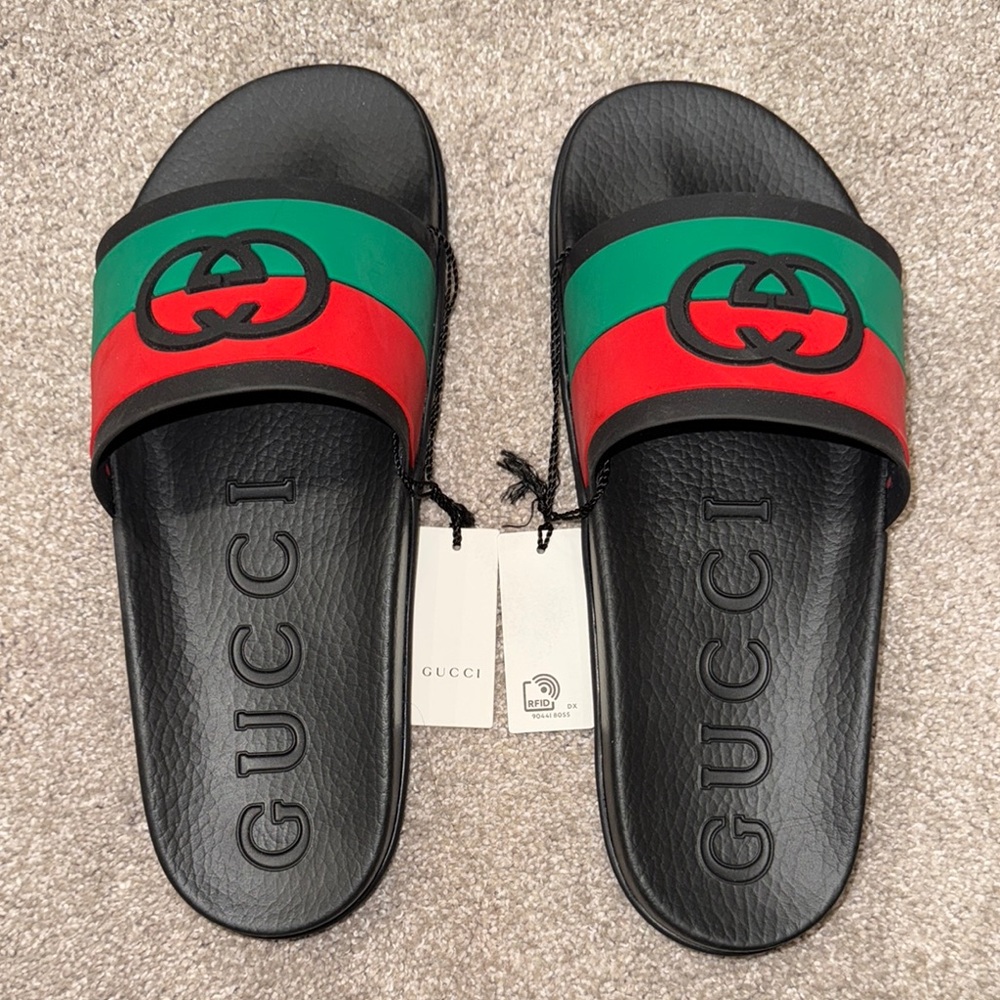 Gucci Black and Red Slide Sandals NEW